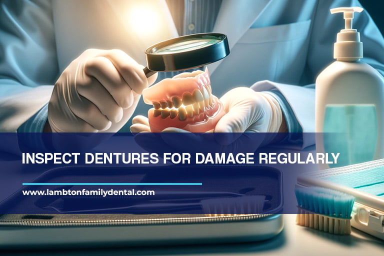 Inspect dentures for damage regularly
